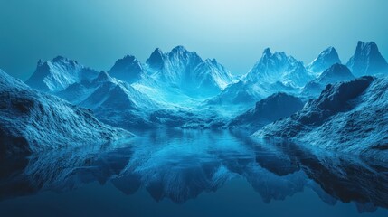 Frozen lake, blue mountains, winter calm, serene landscape, desktop
