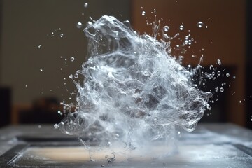 Unique slow motion display of a particle wave object creating mesmerizing water droplets, Fantastic video with particle wave object in slow motion