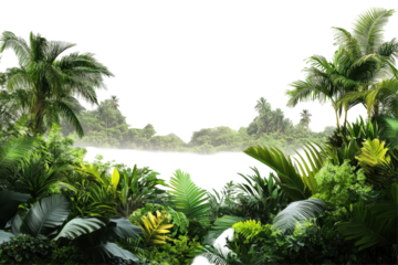 Amazon rainforest landscape showcasing lush nature and vibrant greenery on a clean white background