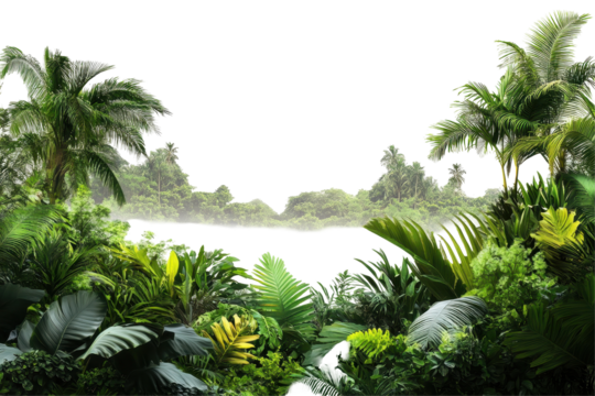 Amazon rainforest landscape showcasing lush nature and vibrant greenery on a clean white background