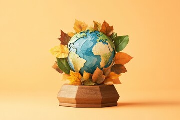 Autumnal earth, encircled by fall foliage.