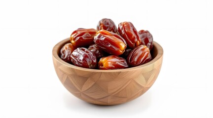 Obraz premium Sweet Dates in Wooden Bowl Healthy and Delicious Dried Fruit Snack