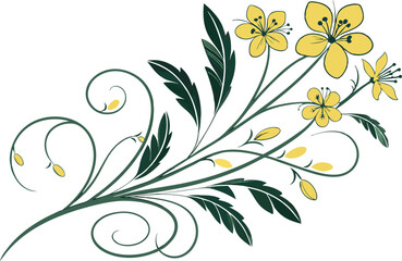 A Mustard wildflower clip art illustration vector design isolated on white background.