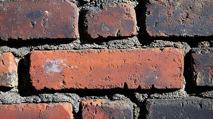 Close-Up Detail of Vintage Brick Wall with Weathered and Textured Surface