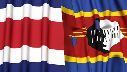 Flags of COSTA RICA and Eswatini with realistic cloth texture