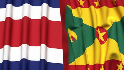 Flags of COSTA RICA and GRENADA with realistic cloth texture