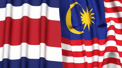 Flags of COSTA RICA and MALAYSIA with realistic cloth texture