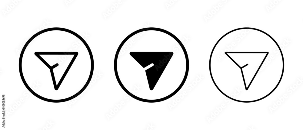 Poster share arrow icon set on circle line. send message button sign symbol