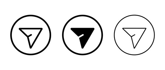 Share arrow icon set on circle line. Send message button sign symbol