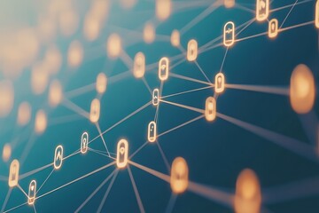 Network of connections represented by icons on a blue background illustrating digital communication, network of connections with icons on blue background