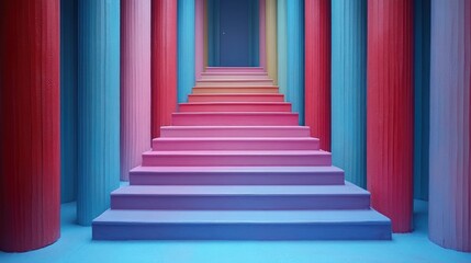 Fototapeta premium Vibrant Stairway to Success: A Colorful Architectural Fantasy