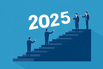 Fototapeta premium Businessmen Climbing Stairs to 2025 Goal