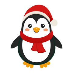 a penguin wearing a Santa hat and scarf illustration
