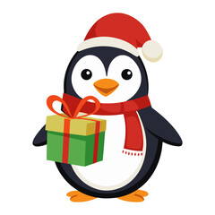 A vector design of pinguin holding a gift for giving
