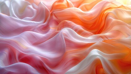 Obraz premium A closeup of the delicate and flowing texture of light pink and orange white silk fabric, creating an ethereal atmosphere with soft lighting that highlights