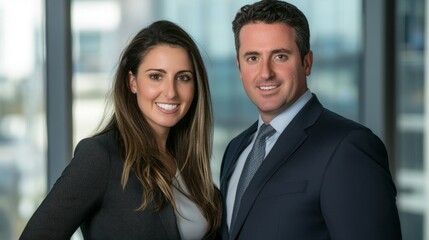 Two confident business professionals in formal attire -- professionalism and success in the modern workplace
