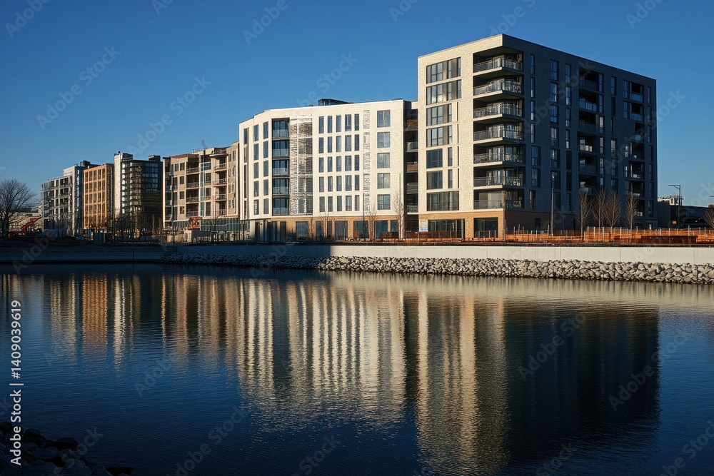 Poster timelapse of building shadows shifting across a riverbank during sunset, tighter view timelapse of b