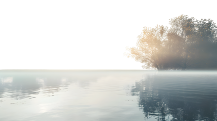 Serene Landscape of Foggy Morning on Isolated River Banks - Stunning Natural Scenery