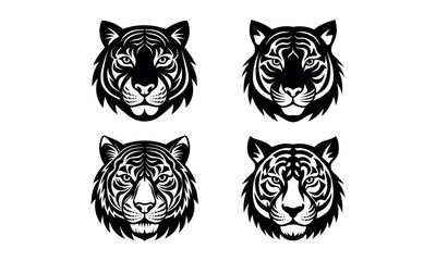 Vector set of tiger logos, face for logos, emblems, badges and labels. Isolated on white background