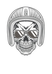 Vintage rider skull wearing vintage sunglasses 74 - BW