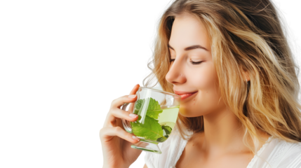 Professional Woman Enjoying Organic Green Tea for Healthcare and Wellness