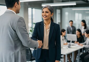 Fototapeta premium Successful Business Partnership Handshake of Two Professionals in Modern Office