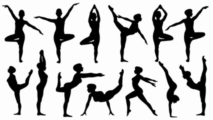 set of Yoga silhouette vector on white background