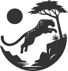 Forest with leopard vector animal silhouette