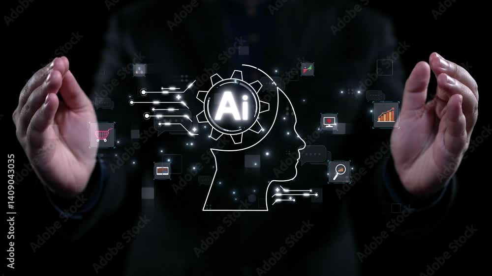 Aufkleber human interact with ai artificial intelligence brain processor in concept of ai artificial intellige