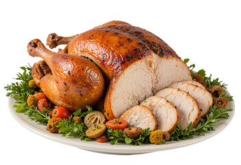 Delicious roasted turkey isolated on transparent background
