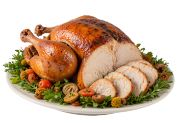 Delicious roasted turkey isolated on transparent background