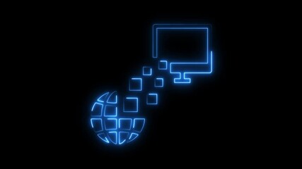 Glowing neon digitalization icon 4k isolated on black background. HD Video motion graphic animation