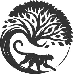 Forest with leopard vector animal silhouette