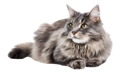 Professional photo of a beautiful Nibelung cat resting on the background