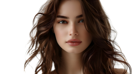 Professional Portrait of a Beautiful Serious Brunette Woman with Hair Cover