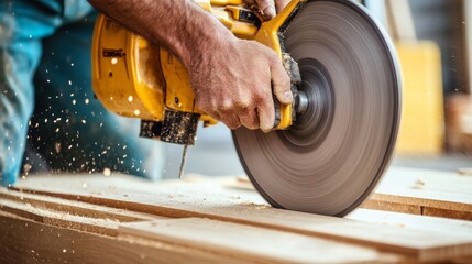 Carpenter cutting wooden boards for a custom cabinet. Featuring craftsmanship and attention to detail