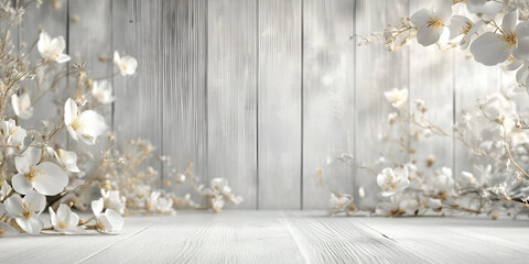 White Flowers on Wooden Steps with Soft Light

