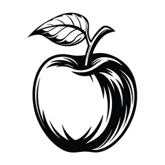 Black And White Apple Silhouette Design, Fruit With Leaf, Freshness Concept