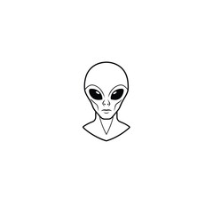 alien head one line art, and no color on white background
