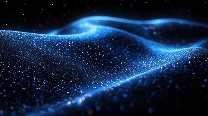 Abstract Blue Glimmering Particle Wave: A Digital Art Creation