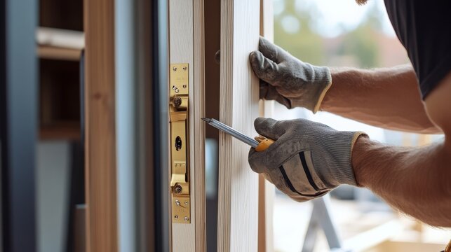 Carpenter installing door frames in a home. Featuring craftsmanship and attention to detail