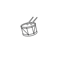 Drum and drumsticks one line art, and no color on white background