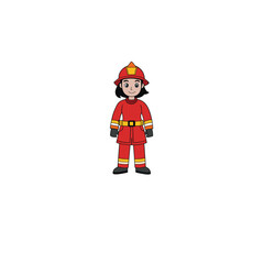 female firefighter in full gear on white background
