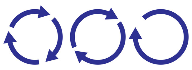circle arrow icon set. Blue circular arrow icon, refresh, reload arrow icon symbol sign. Blue Reload vector icon set. repeat vector. restart or reset sign.  Repeat cycle symbol. Blue rotation arrow.