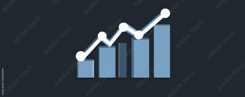 Poster blue and gray abstract graph with bars and lines showing an increasing pattern