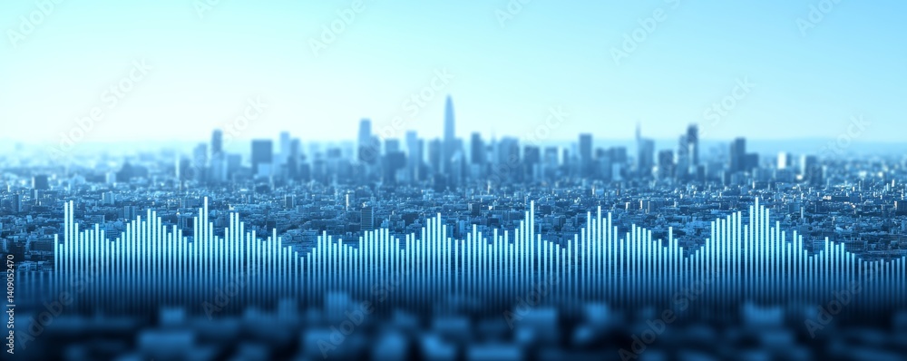 Poster a graphical representation of rising data is depicted in ‘blue and gray bars on a graph exhibiting g