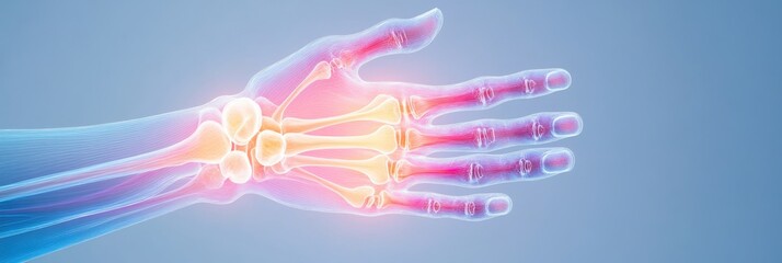 Educational diagram illustrating inflamed joints in a hand affected by psoriatic arthritis
