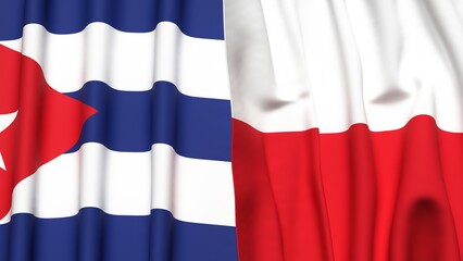 Flags of CUBA and POLAND with realistic cloth texture