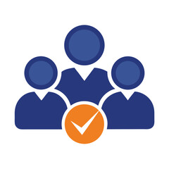 Blue People Icons with Orange Tick Simple Concept of Collaboration, Teamwork & Validated