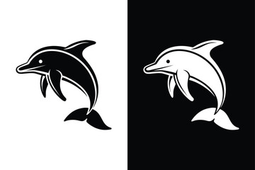 Obraz premium Dolphin Logo Icon. Clean Silhouette Design in Black and White Style